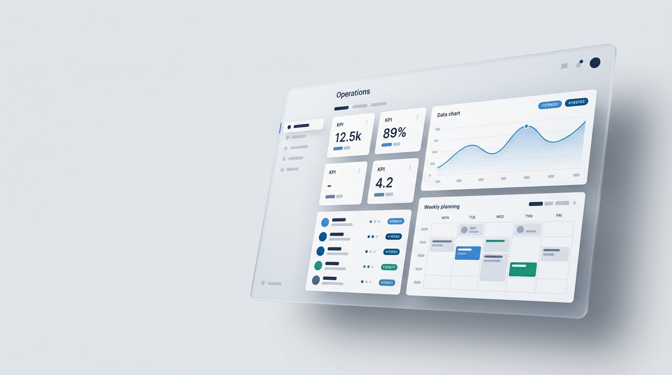 Render van een dashboard met KPI-tegels en een omzetgrafiek