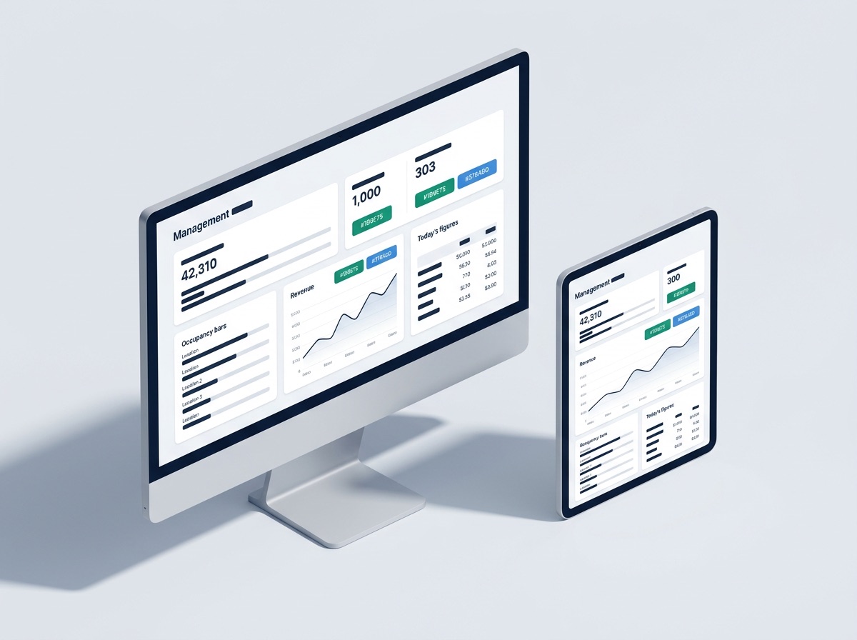 Monitor en tablet met hetzelfde beheerdashboard